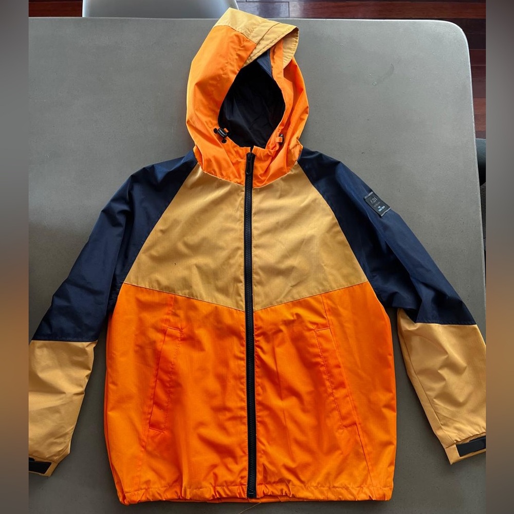 Zara Kids Colorblock Raincoat - Orange, Tan, and Navy